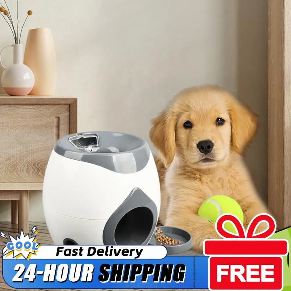 Distributore di crocchette e cibo lento 2-in-1: lancia la palla per ottenere premi, macchina per premi a forma di palla da tennis, dispenser puzzle per animali domestici