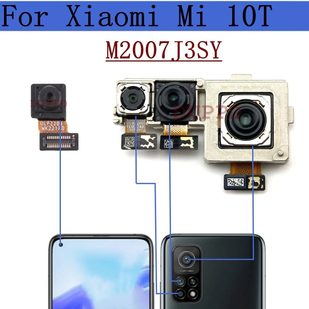 Modulo Fotocamera Anteriore e Posteriore per Xiaomi Mi 10T Mi10T 5G, Cavo Flessibile per Fotocamera Principale Posteriore e Frontale Selfie Grandangolare