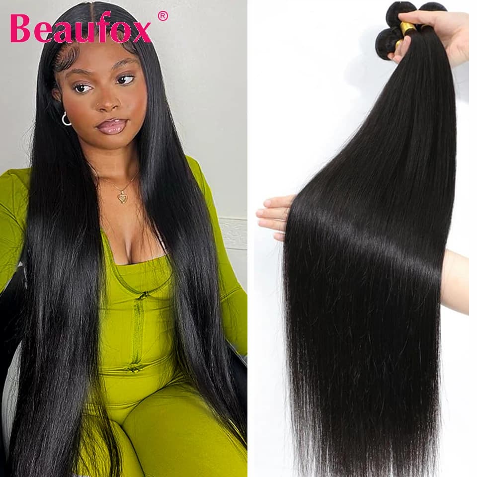 Beaufox Straight Human Hair Band Brazilian Fabric Band for smooth hair 1/3/4 Offers of raw hair bundles Natural Black