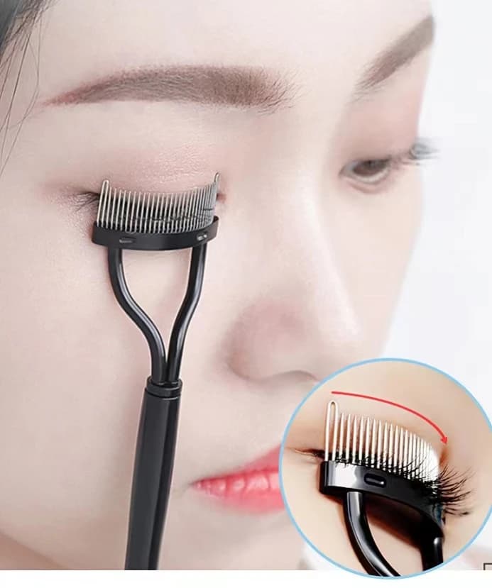 2-in-1 Professional Metal Teeth Eyelash Comb, Black Mascara Lash Separator Definer Tool, Stainless Steel Lash Grooming Brush for Separating Clumpy Lashes