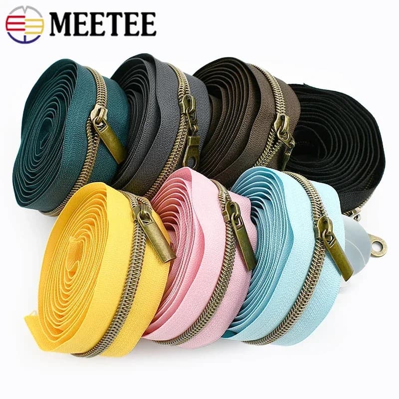 1-10M 5 # Cerniere in nylon bronzo + cursore cappotto vestiti nastro con cerniera per metro borsa scarpe kit di riparazione chiusura con cerniera accessori per cucire fai da te