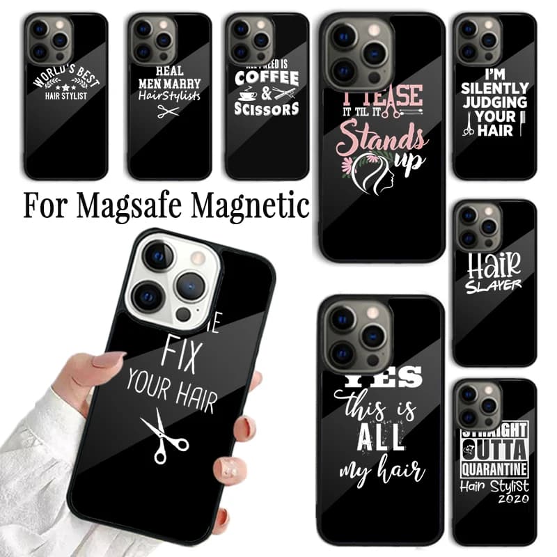 Cover Morbida per Telefono con Strumenti da Parrucchiere per iPhone 17 16 15 14 13 12 11 Pro Max Plus Magnetica Compatibile con MagSafe