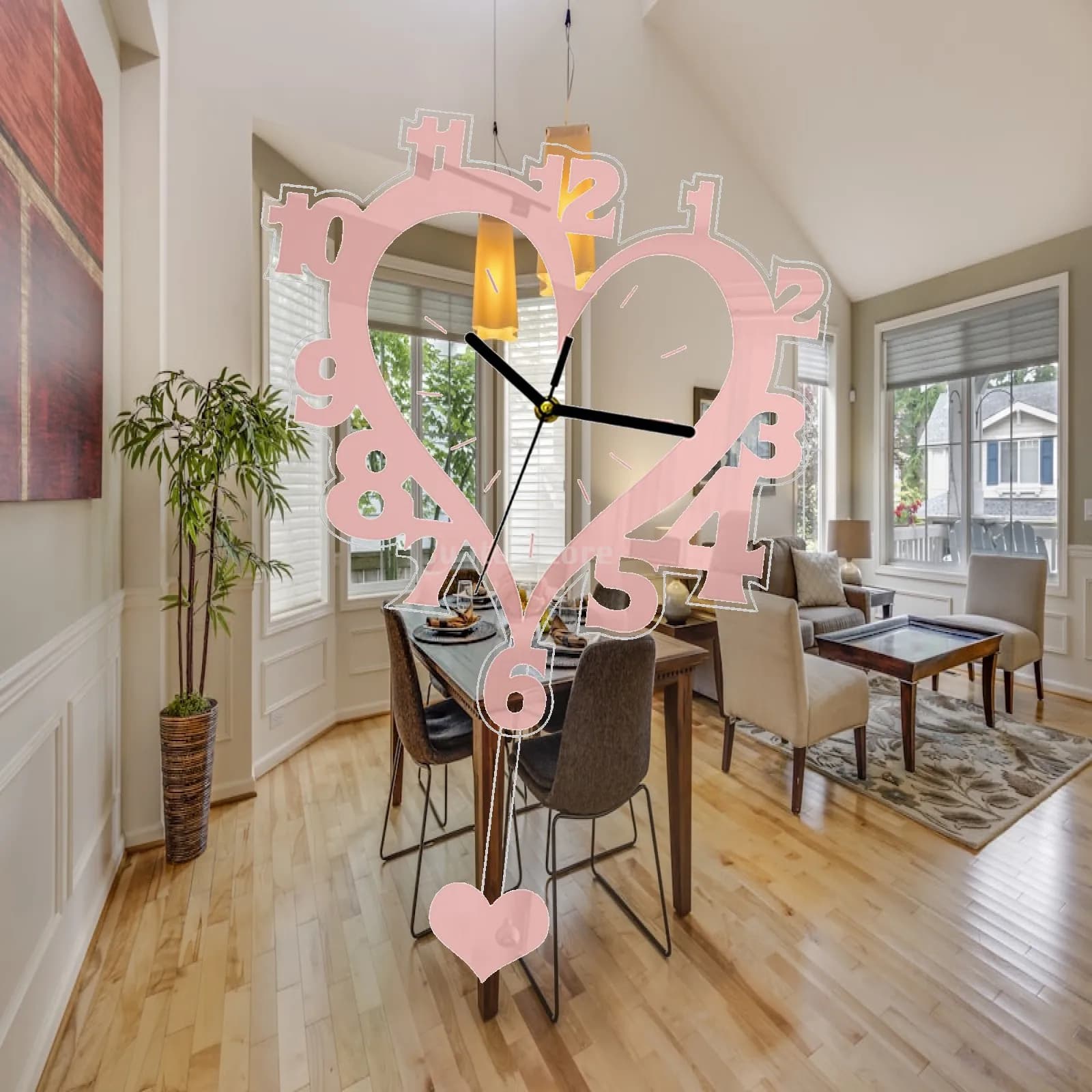 Wall Clock Heart Shaped Nordic Acrylic Arabic Numerals Silent Non Ticking Decorative Hanging Clock for Office Kitchen Decor