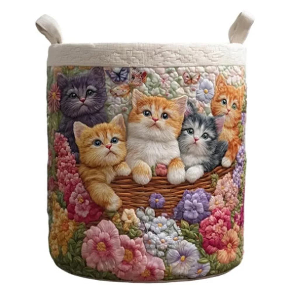 with Handle Quilted Laundry Basket Large Capcity Foldable Fabric Floral Storage Bag Foral Pattern Save Space