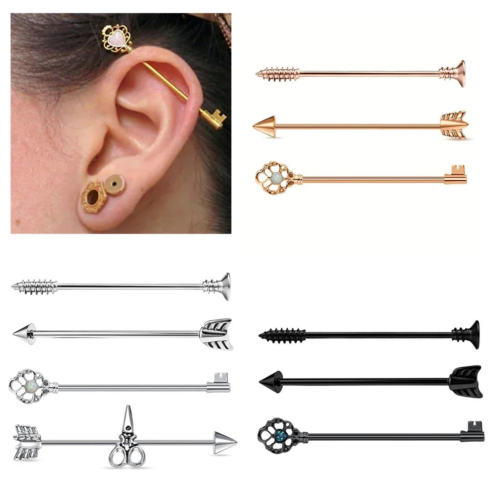 1 pezzo di orecchini con bilanciere industriale da 14G per piercing alla cartilagine e elica - Gioielli a forma di freccia per un look unico