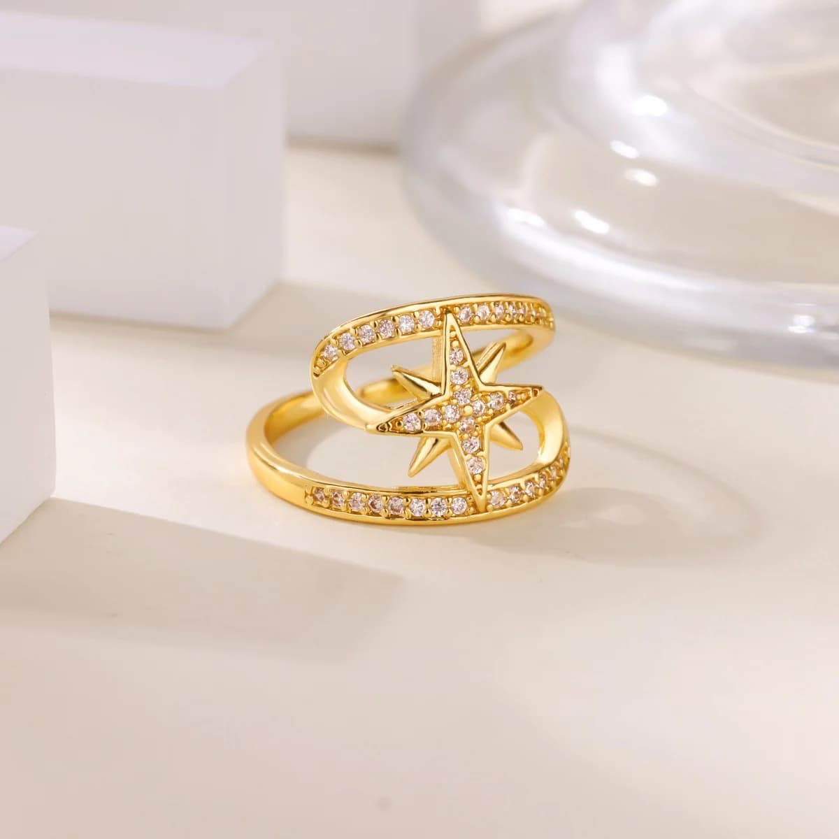 Spedizione gratuita carino zircone geometrico stella anello per le donne anello aperto in acciaio inossidabile 2025 tendenza moda coppia di gioielli da sposa