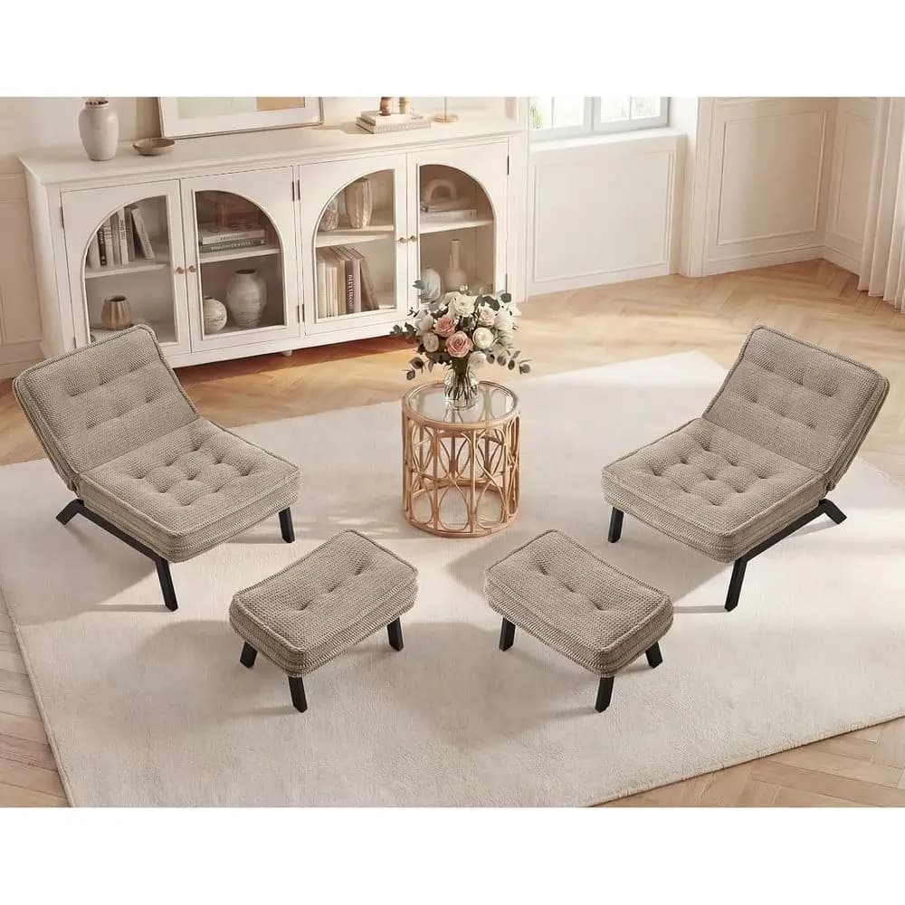 Adjustable 2-Piece Accent Chair Set with Ottoman, Ergonomic Lounge Chairs for Adults, Plush Cushioned Reading Chairs for Living