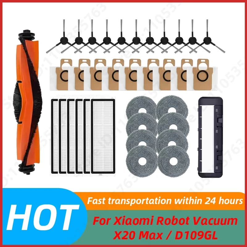 For Xiaomi Robot Vacuum X20 Max / D109GL Parts Accessories Main Brush Side Brush Hepa Filter Mop Cloth Dust Bag Replacement