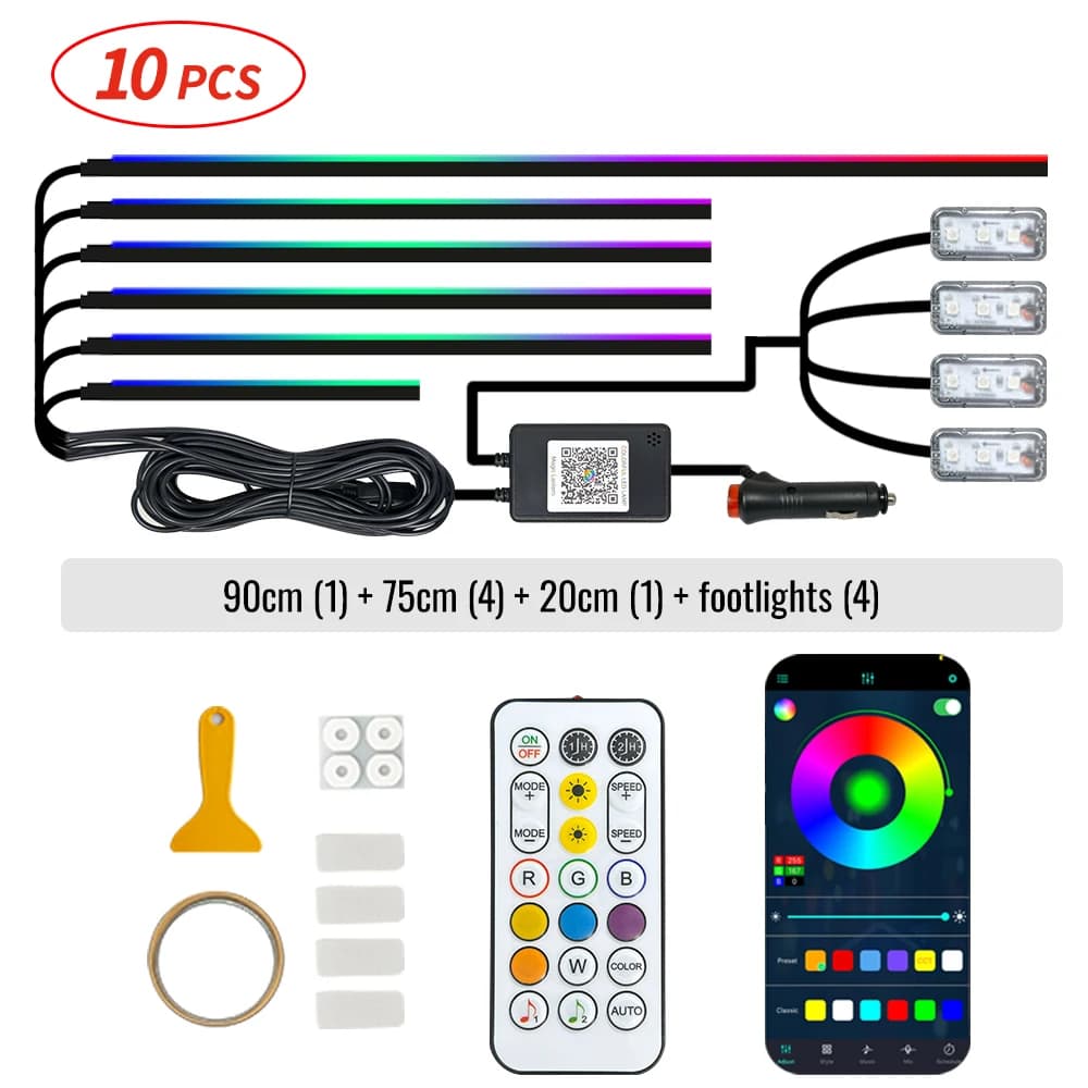 Lampada al neon per interni in acrilico per auto 10 in 1, lampada decorativa per strisce ambientali RGB Symphony 12V, kit atmosfera Streamer da 35,43 pollici