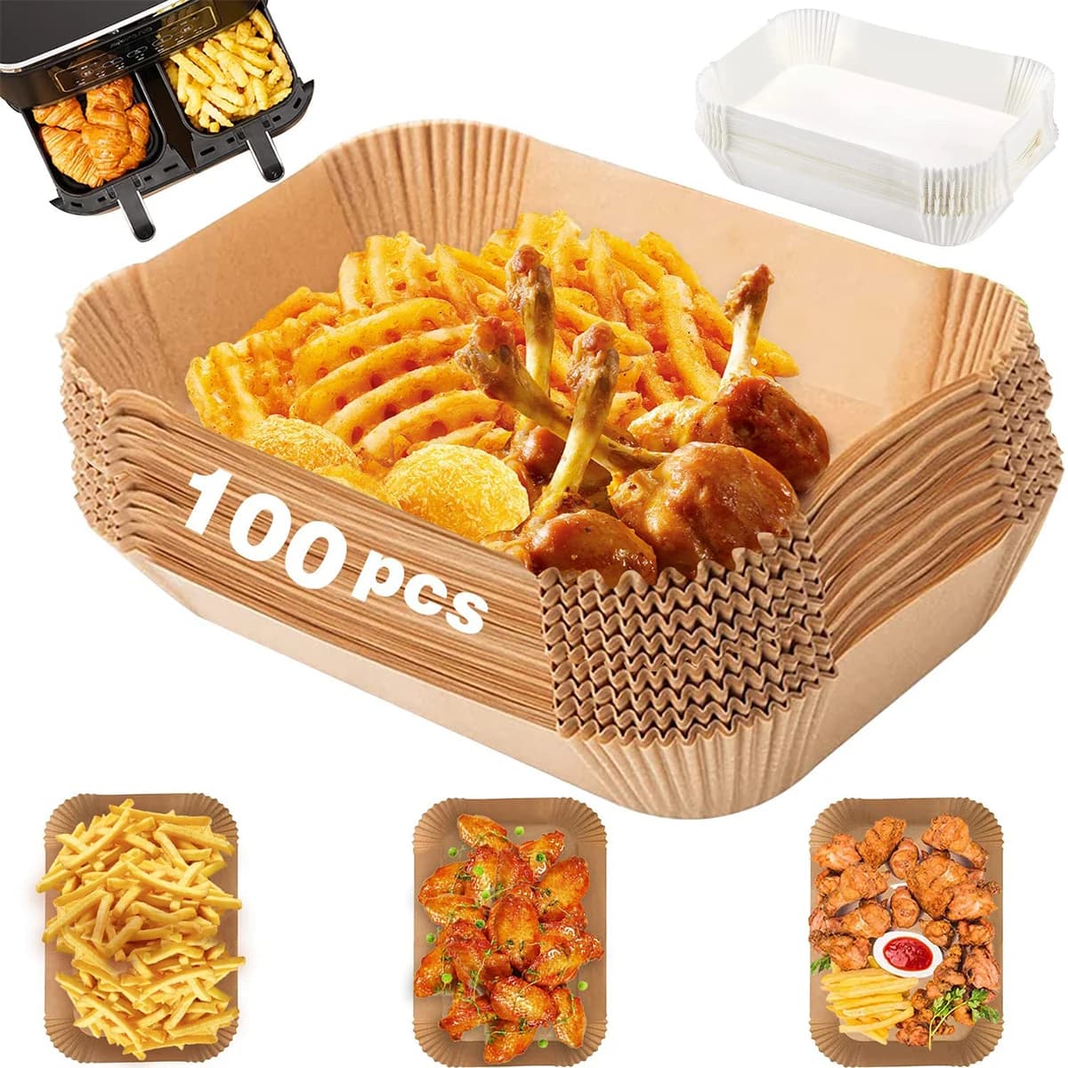 100pcs Air Fryer Disposable Parchment Paper Nonstick Square Baking Paper Heat-resistant Kitchen Oven Oil Absorbing Paper Tools