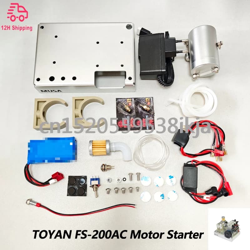 Kit motore a gas TOYAN FS-200AC DIY versione metanolo con avviamento a motore, adatto per modellini di motori bicilindrici.