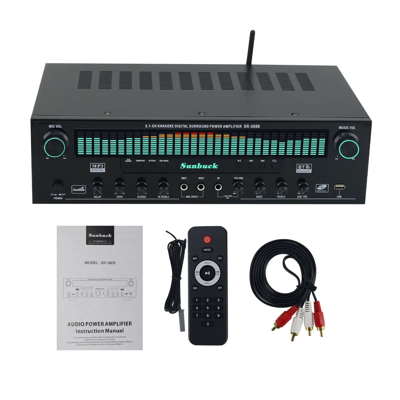 HiFiAMP SR-3800 1000W 220V Bluetooth Amplifier 5.1CH Karaoke Digital Surround Power Amplifier