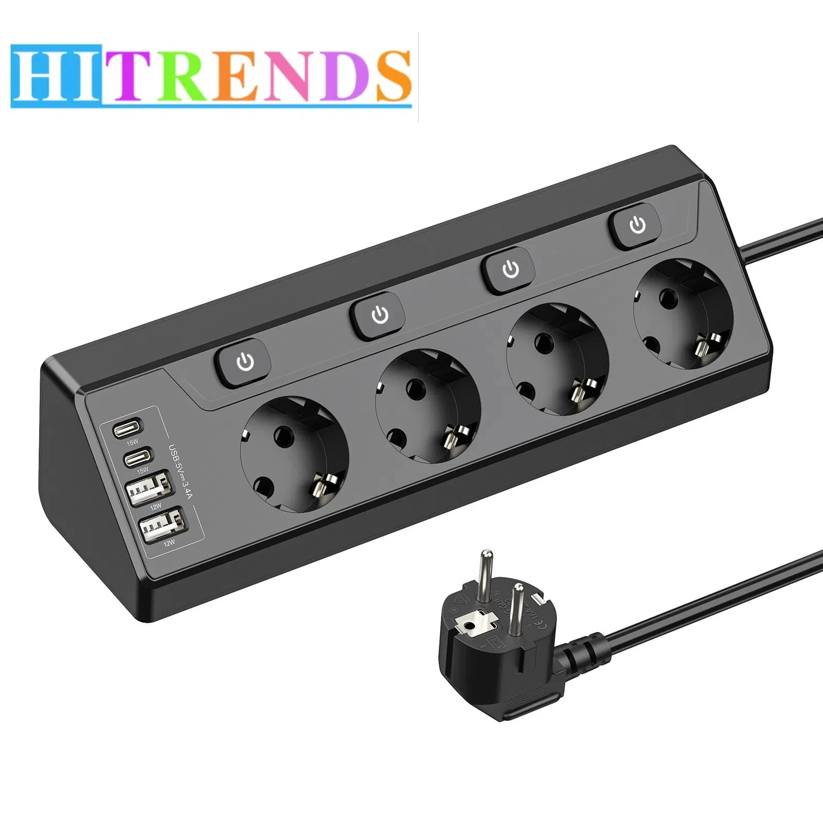 Specifications Euro Multi-spin Desktop Power Adapter 2 USB-A and 2 Type C Angle Power Adapters Overvoltage Protections with Independent Switch