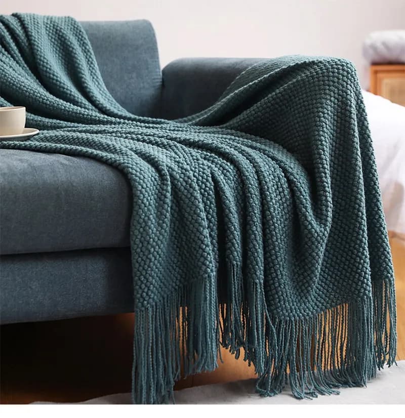 Coperta lavorata a maglia con griglia di ananas coperta con decorazione a frange in tinta unita coperte di fagioli morbidi per divano e letto per pisolino da ufficio natale
