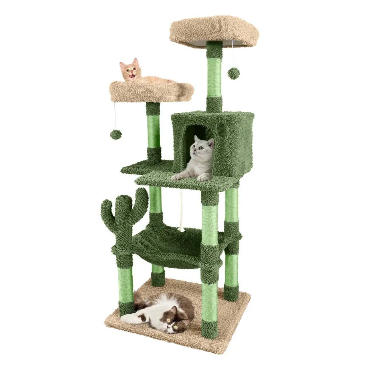 Albero per Gatti a Forma di Cactus per Gatti da Interno, Graziosa Torre da Arrampicata per Gatti di 58 Pollici con Postazione Superiore per Gatti Grandi e Gattini, Personalizzabile