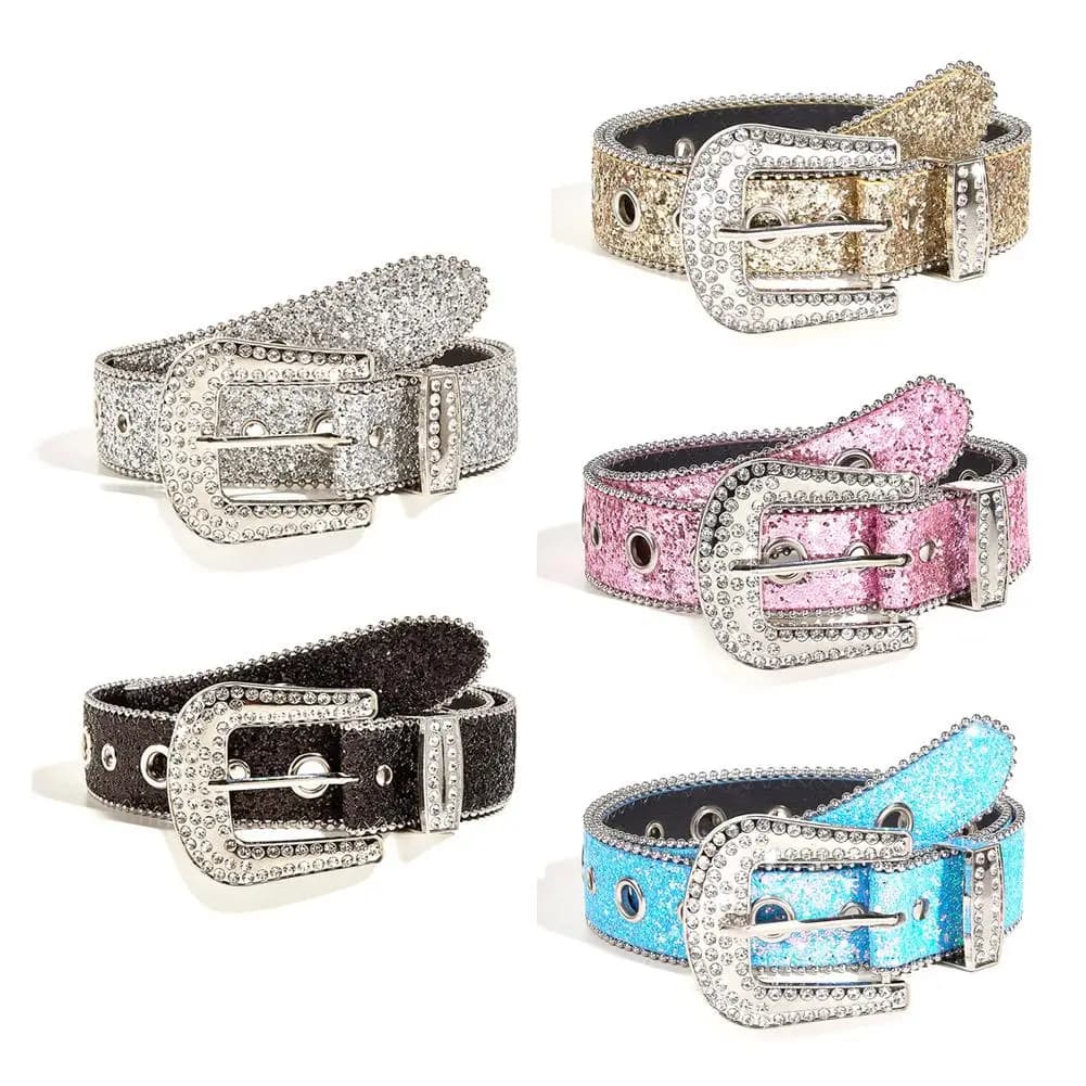 Cintura elegante in stile western con strass, modello Y2K, in similpelle scintillante, accessori per jeans e abiti da donna.