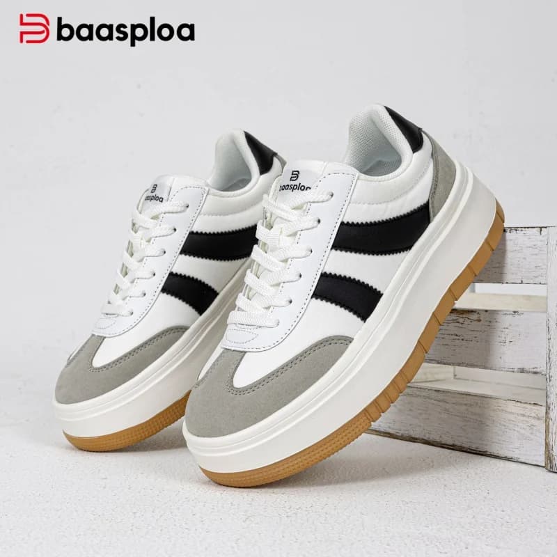 Baasploa Women Platform Sneakers Chunky Thick Sole Casual Walking Shoes for Women Fashion Lace Up Comfort Street Style Non-Slip