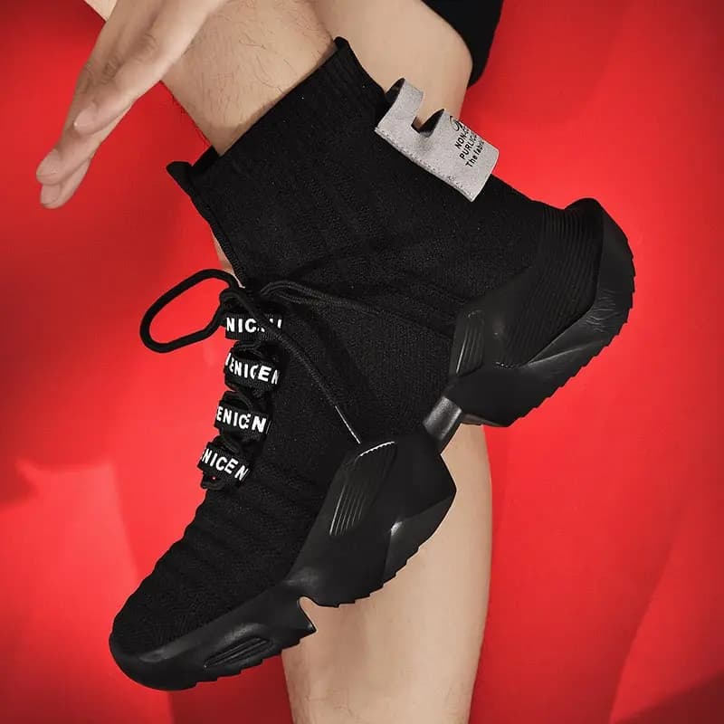Plus Size Hightop men's sports shoes with high sole socks Sneakers men's sports shoes spring men's racing shoes new men training B-525