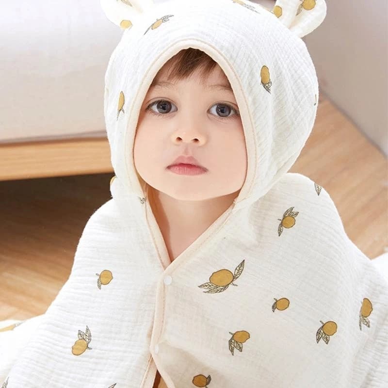 J15U Bambino Asciugamano da bagno con cappuccio Coperta ricevente Cartone animato stampato Morbido cotone Swaddle Asciugamano