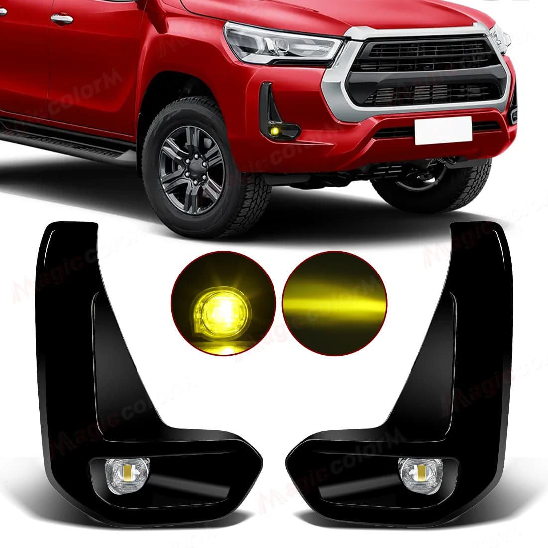 Faro fendinebbia a LED giallo bianco per Toyota Hilux Revo 2020 2021 2022, gruppo fendinebbia per auto con copertura, cavi, interruttore e accessori