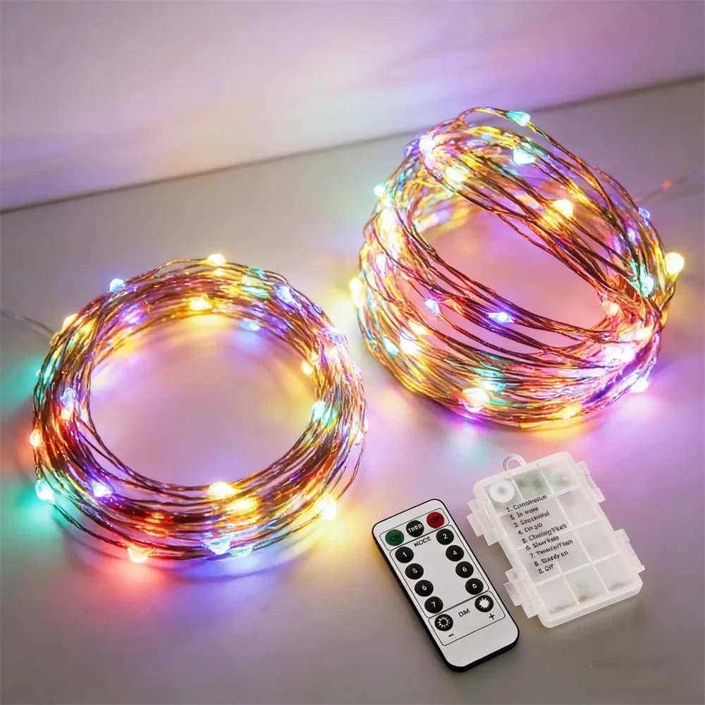 8 Mode Fairy LED Light 2/5/10/20M Remote Control Battery Box Copper/Silver Wire String Lights Wedding Wall Party Home Decor