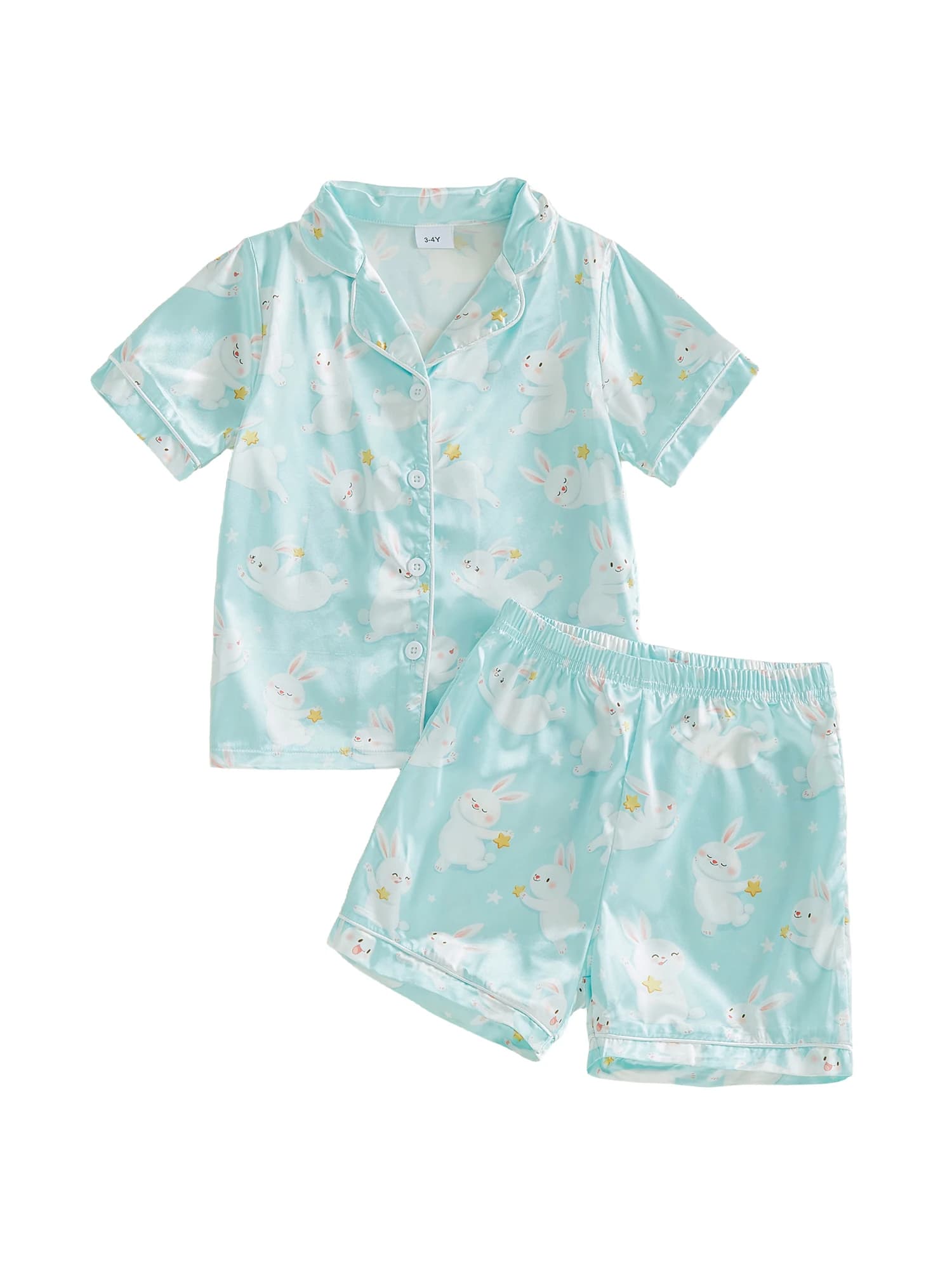 Adorabili set pigiama in raso per neonati con simpatiche stampe di coniglietti e carote, top a maniche corte con pantaloncini abbinati per un look adorabile