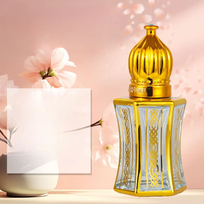 ‌ Bottiglia di vetro ottagonale rivestita in oro da 8 ml – Contenitore da viaggio per ricarica di olio essenziale e profumo in stile arabo con sigillo premium ‌
