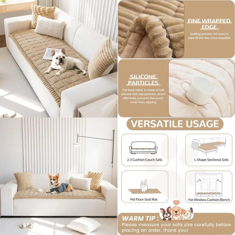 Cover for dogs with washable, non-slip plush, suitable for pets for 3 pillow sofa, soft sofa cover for all seasons