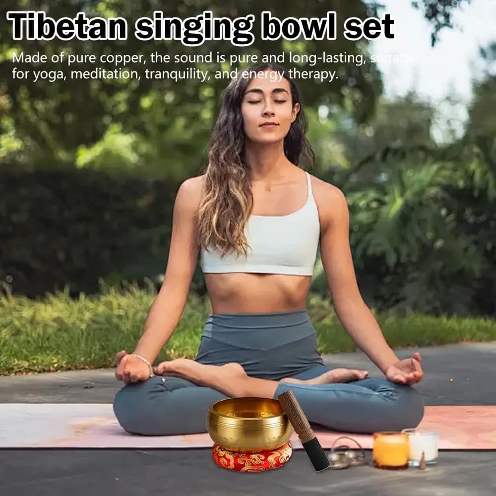 Original Handmade Tibetan Singing Bowl Set, Brass Meditation Sound Bowl, DIY Solid Copper Wind Chime for Yoga, Healing, Chakra