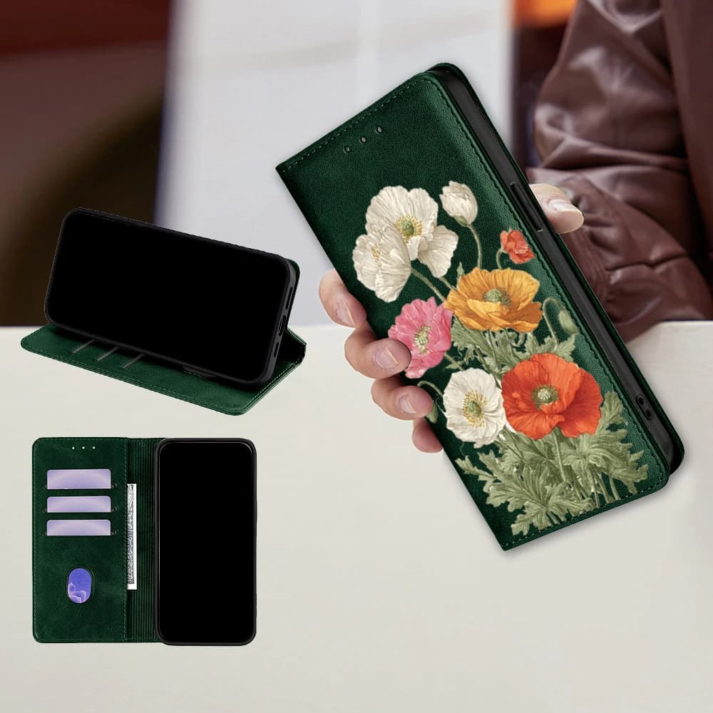 Magnetic Leather Wallet Case with Floral Pattern for TCL 605 505 501 503 TCL 50 SE 50 XL 50XE TCL 50 Pro 40 60 SE NxtPaper Flip Cover