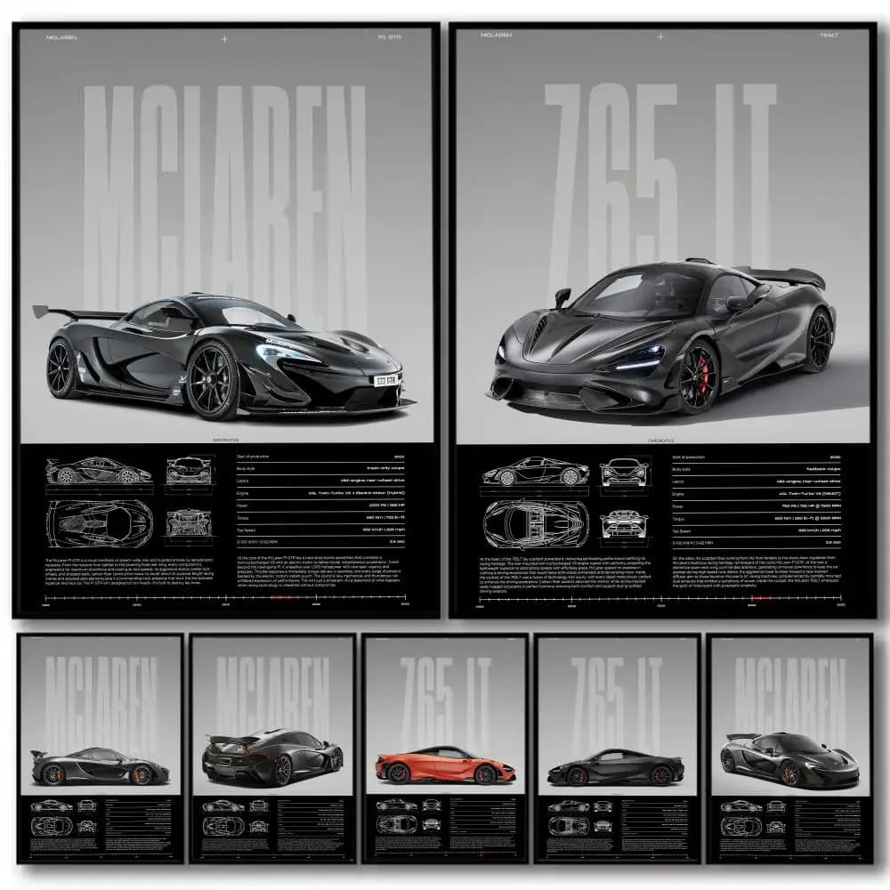 Cool Sports Cars M_MCLaren Design HD Linen Canvas Poster Wall Art Prints for Living Room Bedroom Office Home Decoration Gift