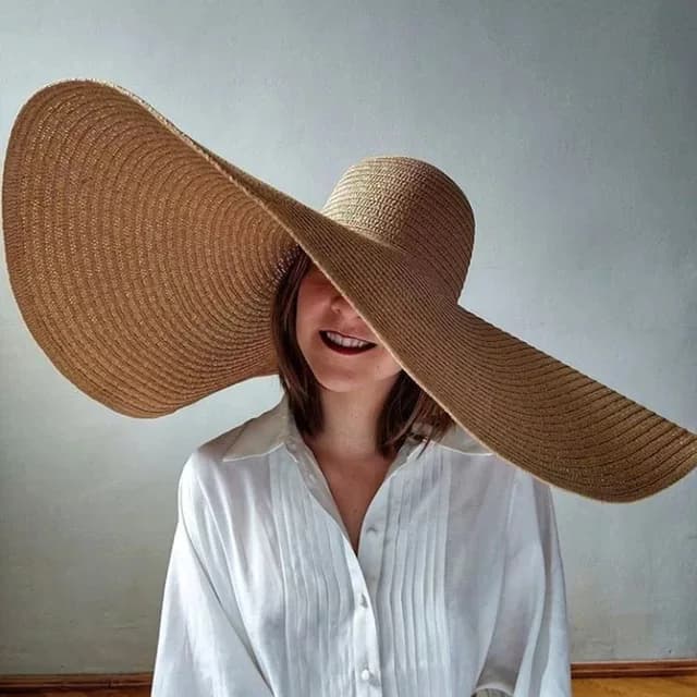 Cappelli di paglia da spiaggia oversize per donna Cappello floscio extra large con visiera parasole a tesa larga Cappello da spiaggia grande arrotolabile estivo da donna pieghevole