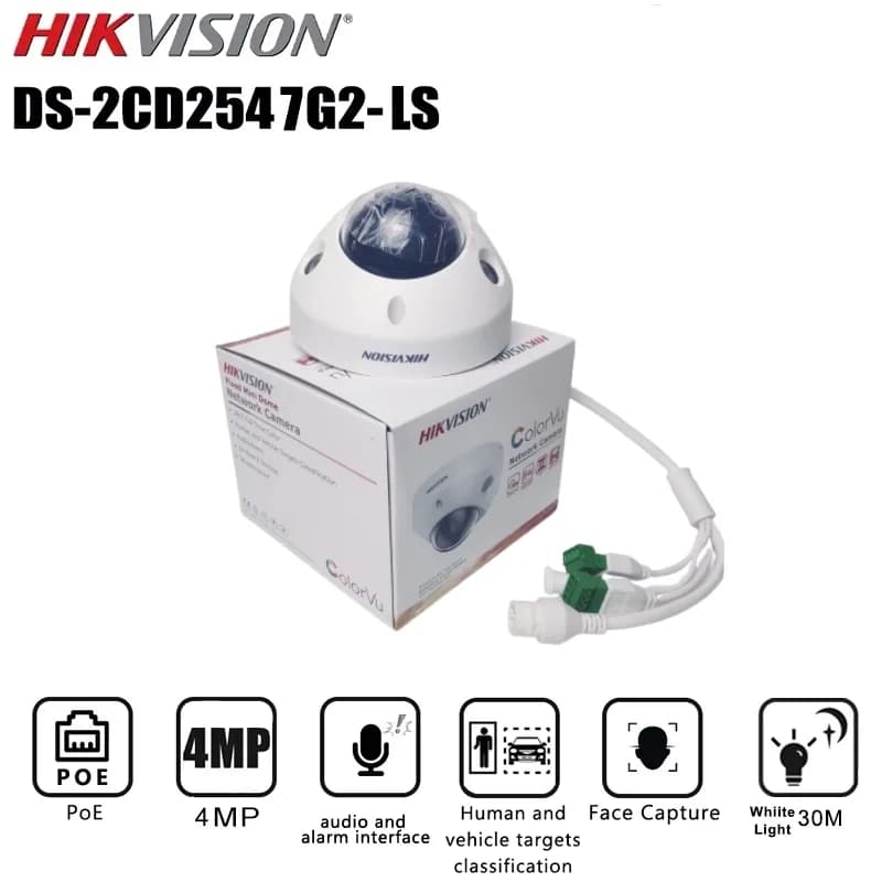 Hikvision ColorVu Mini DS-2CD2547G2-LS Telecamera IP POE da 4 MP Rilevazione di persone e veicoli Acquisizione facciale IP67 IK08 Telecamera di sorveglianza