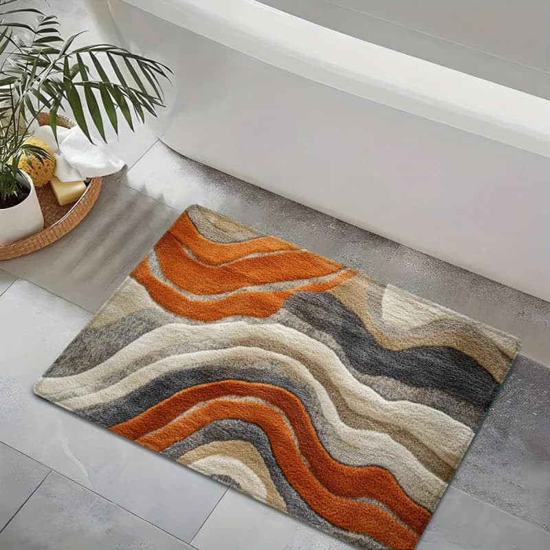 Tappeto VIKAMA arancione grigio con texture ondulata, morbido, antiscivolo, lavabile in lavatrice, per ingresso, bagno, soggiorno, camera da letto, decorazione per la casa