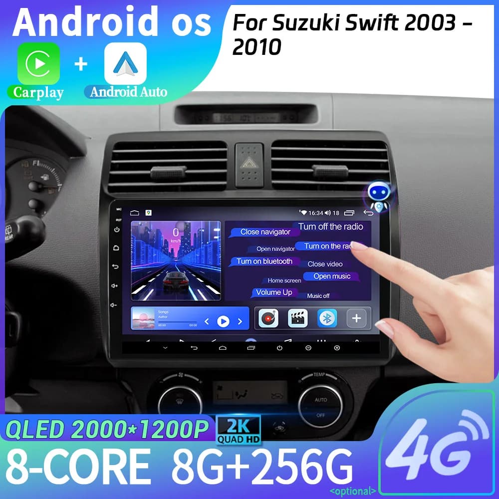Android 14 For Suzuki Swift 2003 - 2010 Car Radio Multimedia Navigation Wireless Carplay Stereo Head Unit WIFI 2DIN