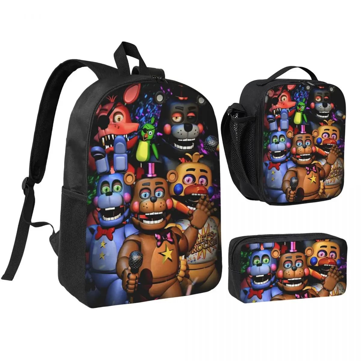 3pecs/set Glamrock FNAF Video Game Backpack for Student Back To School Canvas Bags Lunch bag Pencil Case