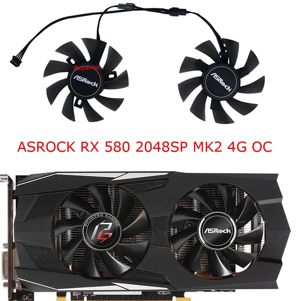 Ventola per Schede Video, Raffreddatore GPU, per ASROCK RX 580 2048SP MK2 4G/8G OC, per Asrock Phantom Gaming RX570 4G, Set da 2 Pezzi, T128015SU