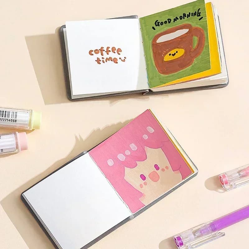 3Pcs/set 48 Sheets Mini Drawing Book Square Travel Watercolor Sketchbook PU Cover Portable Student Pocket Notebooks Art Supplies