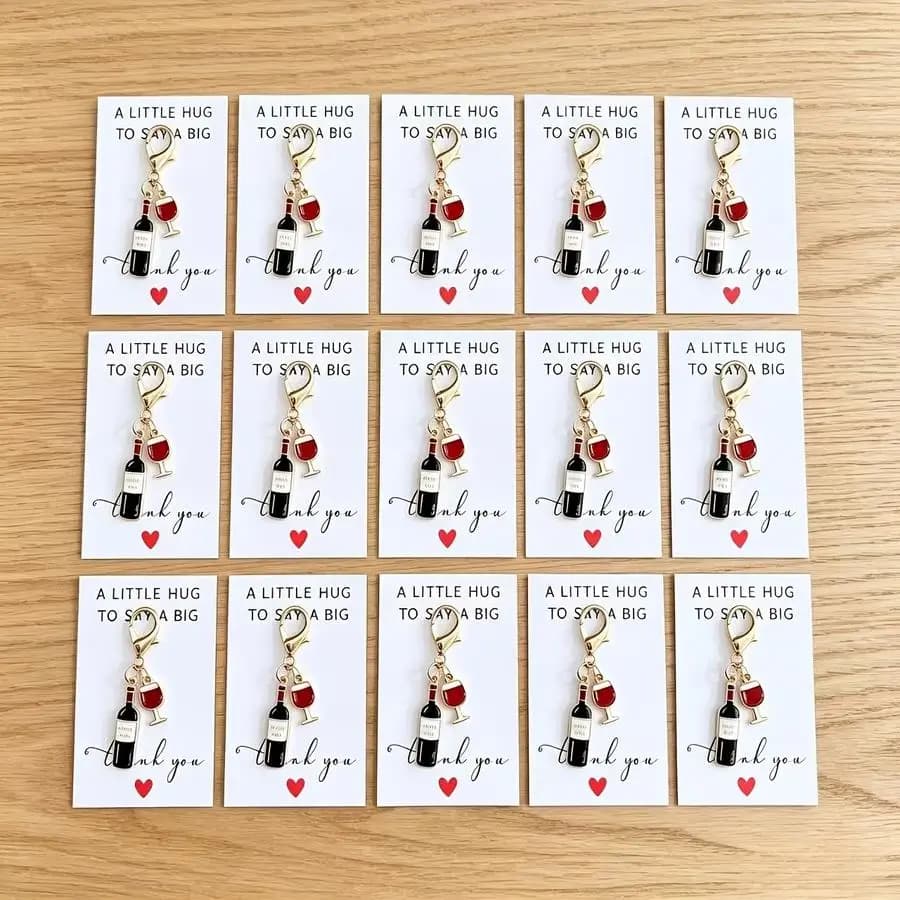 1/5/10/20/50/100pcs Cartoon Wine and Wine Glass Keychain Set, Includes Thank You Card, Perfect as a Commemorative Gift for Frien