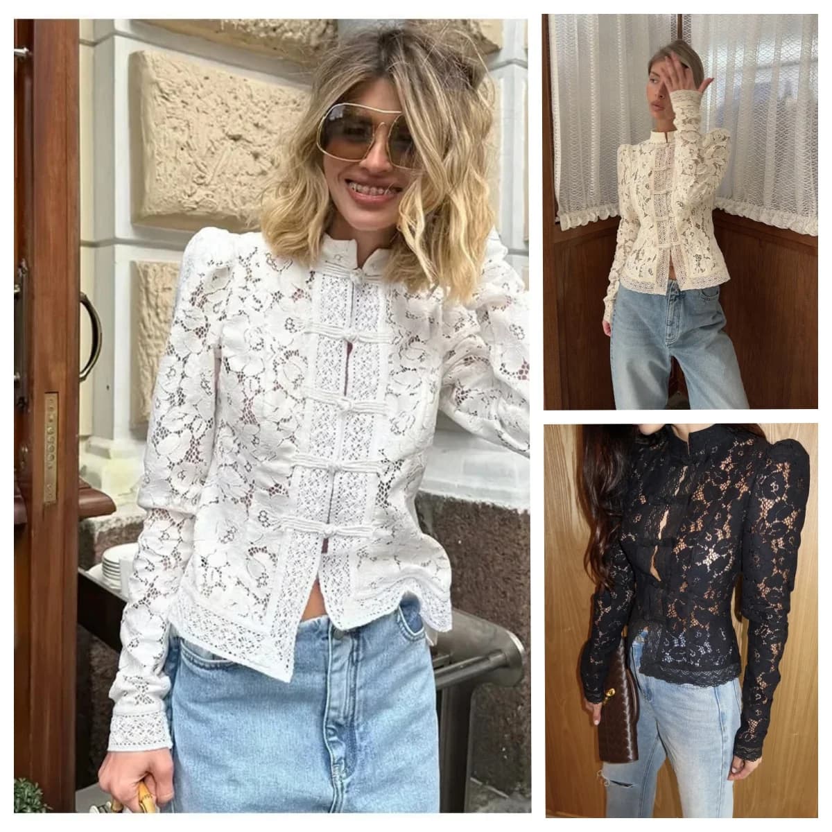 Camicie stampate in pizzo sexy Top Camicia slim a maniche lunghe da donna 2025 Camicette velate slim fit a maniche lunghe da donna autunno 2025 Top da pendolarismo