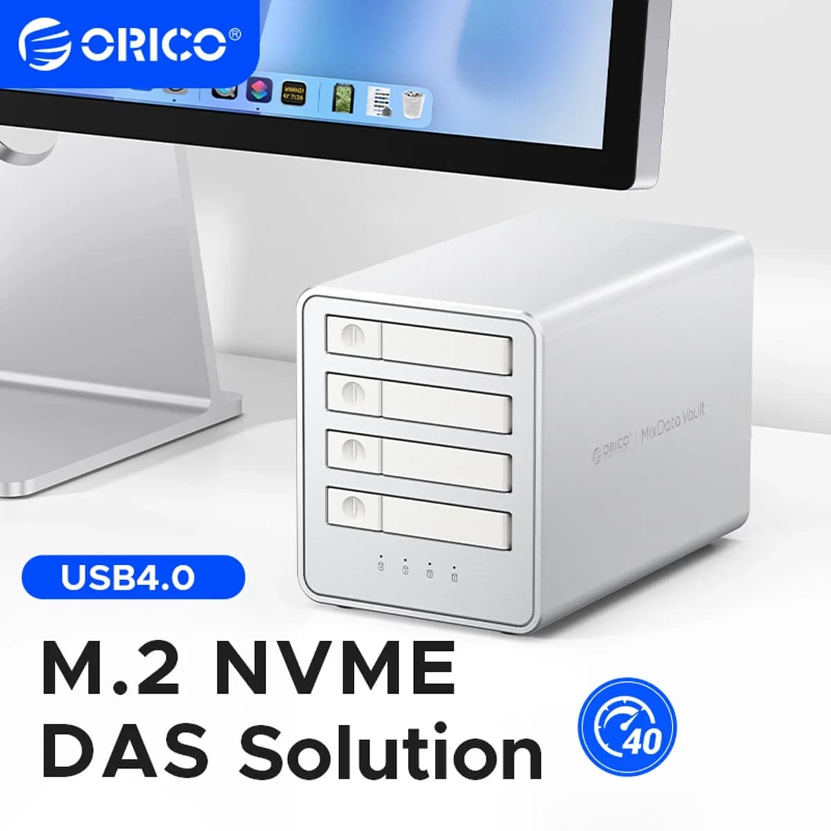 ORICO Box Esterno per SSD NVMe M.2 da 40 Gbps, Docking Station All-Flash fino a 32 TB per Editing Video 4K/8K/Trasferimento Dati