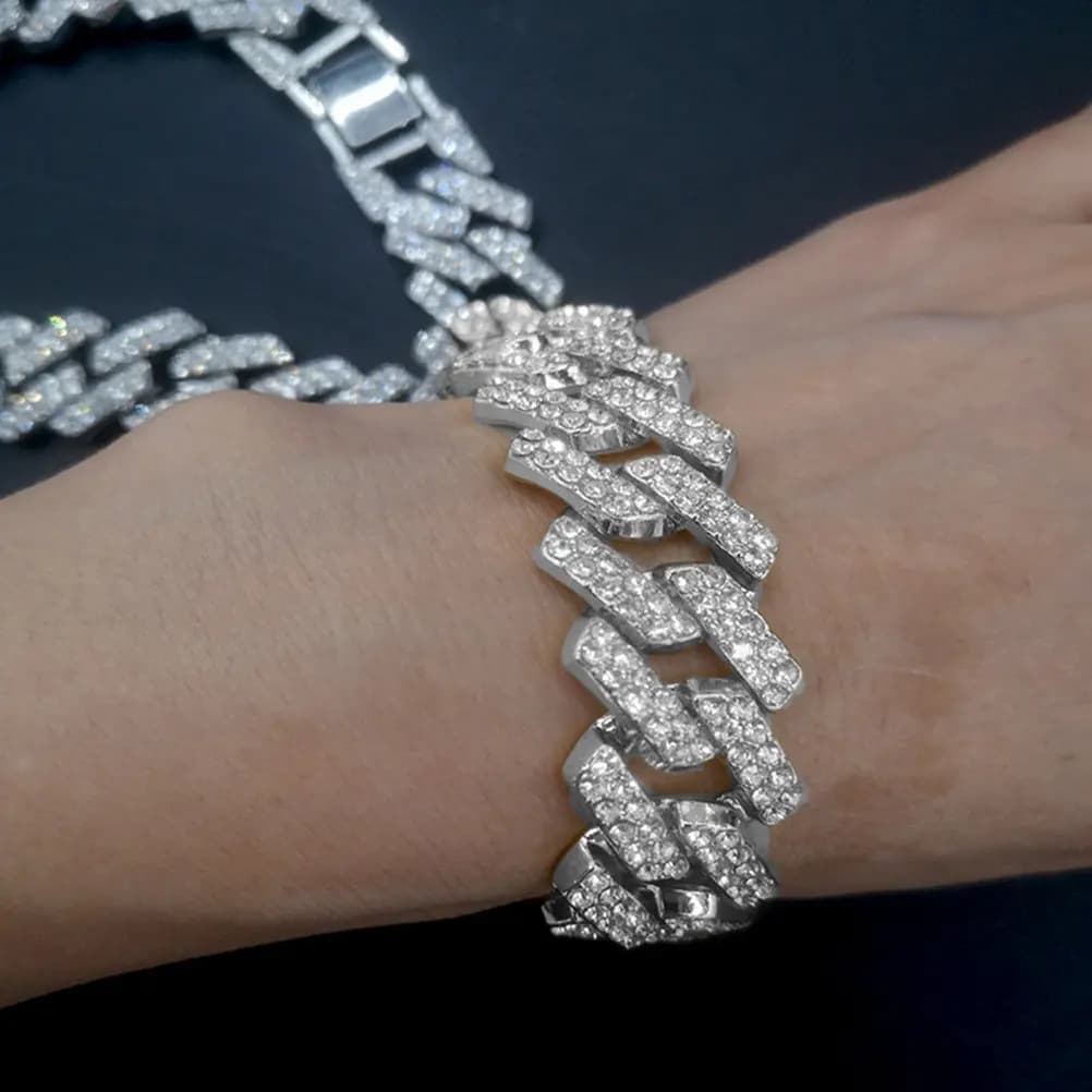 Bracciale a catena cubana con strass, gioielli impilabili in lega per donna e uomo, accessorio vintage per feste hip hop
