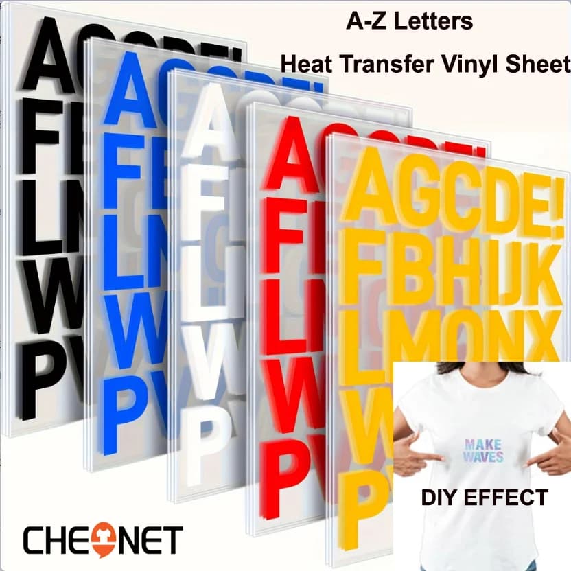 CHEONET HTV - Adesivi in vinile termoadesivo con lettere dalla A alla Z per abbigliamento, magliette, felpe, borse, cappelli, pantaloni