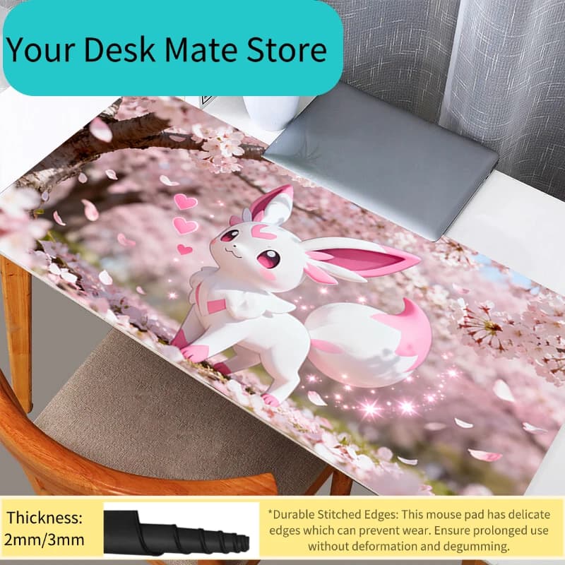 Tappetino per mouse Anime Pokemon Sylveon Cherry Blossom Anime Extended Gaming Mouse Pad Tappetino da scrivania grande antiscivolo