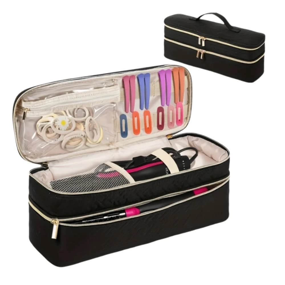 2-In-1 Hair Tools Travel Bag Double-Layer Large Capacity Hair Dryer Storage Bag Waterproof Foldable Hair Styling Tools Organizer
