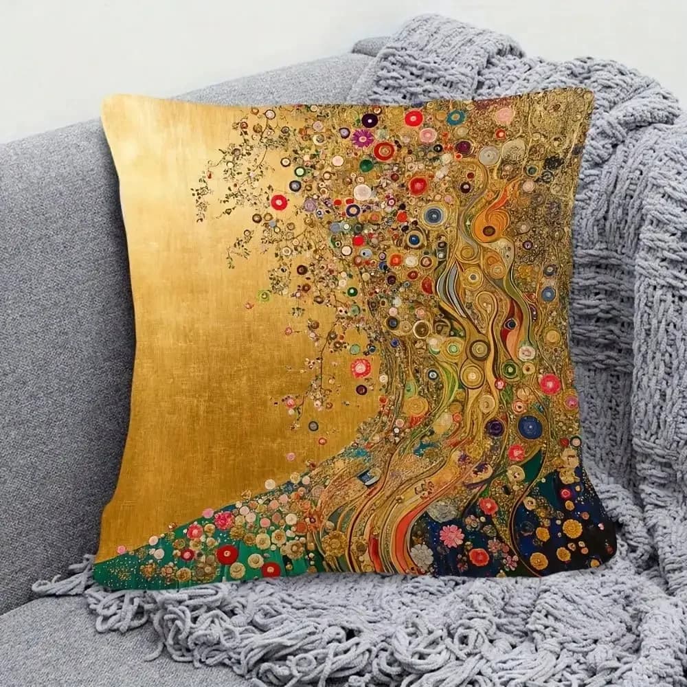 1pc Golden Floral Pillow Cover Pillowcase with Zipper Closure, Traditional Art Design for Sofa, Living Room, Bedroom Decor