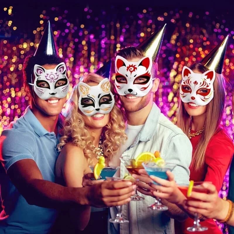 Maschera di Carta Grezza per Halloween, Cosplay, Gatto, Fai da Te, Maschera Pitturabile a Mezzo Volto, Costume Animale, Decorazione per Feste, Oggetto Artigianale