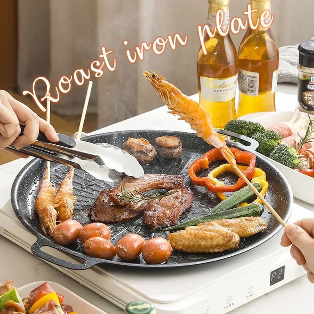 Grilled and Camping Grilled Plate for Korean Carbon Steel, Mirror, with Manic and Non-stick Maifan Stone Coating