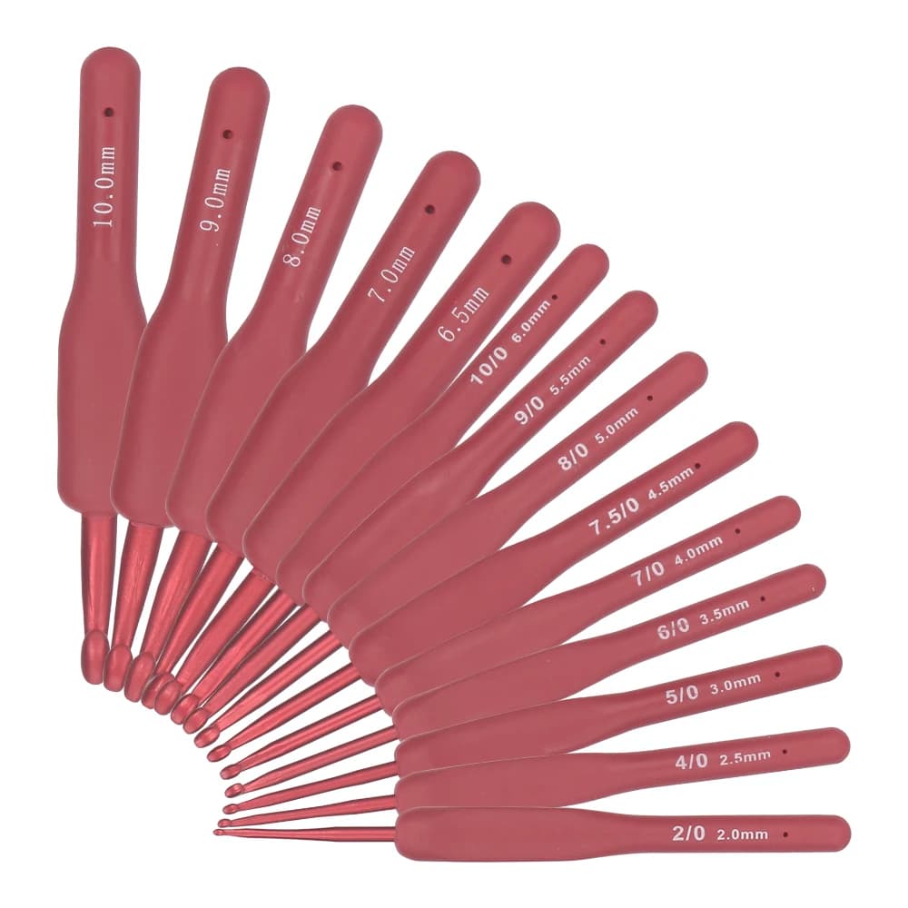 14 pz/set aghi per tessitura maglione, manico in silicone TPR rosso uncinetto in alluminio con dimensioni 2.0MM-10.0MM, set di strumenti per maglieria fai da te