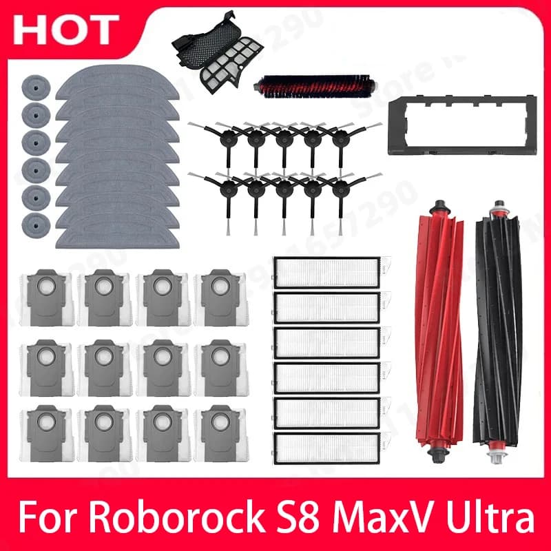 Accessori Roborock S8 MaxV Ultra per Robot Aspirapolvere: Spazzola Principale, Spazzola Laterale, Filtro HEPA, Panno per Pulizia, Sacchetti Raccoglipolvere, Parti di Ricambio
